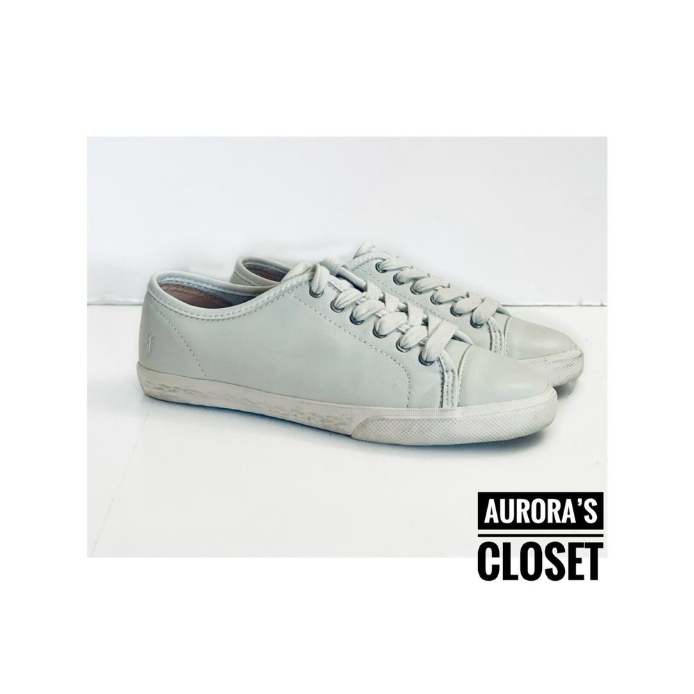 Frye 6 White Mindy Low Leather Sneakers Lace Up $160